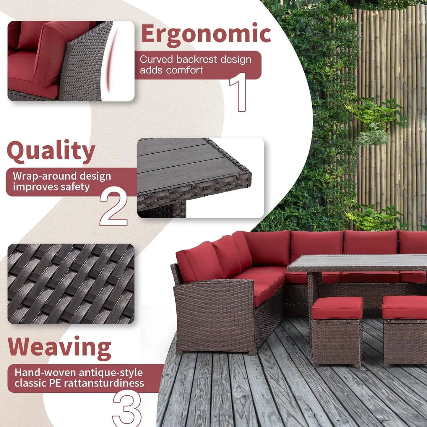 7 Pieces Outdoor All Weather Wicker Conversation Set with Ottoman