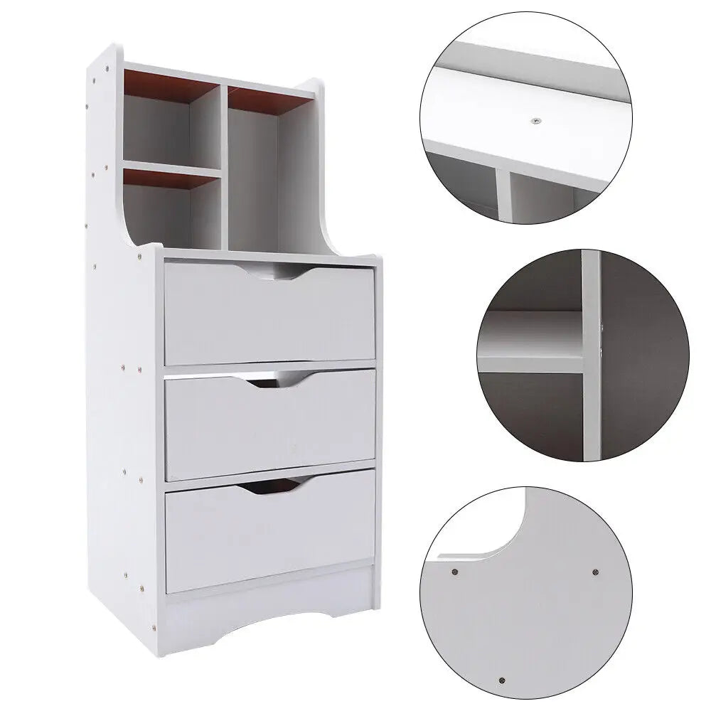 Modern Tall White Nightstand With 3 Drawers