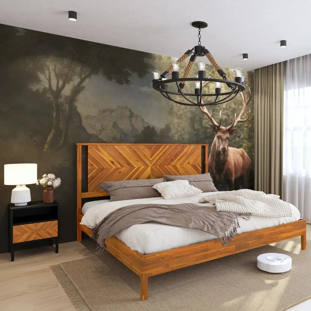 Scandinavian style bed frame with headboard