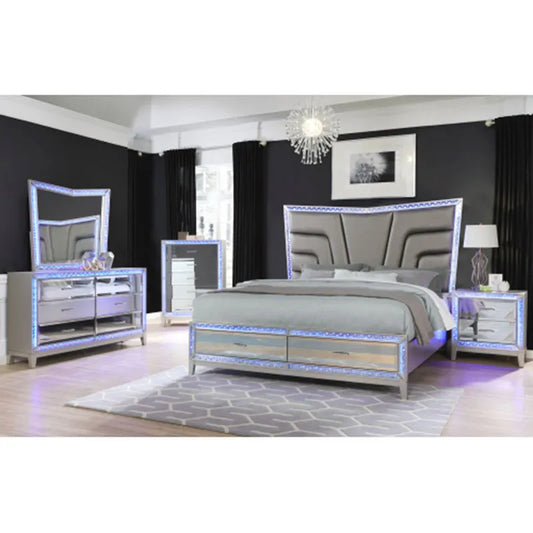 Luxury 5 Pc Queen Bed Silver Bed Set