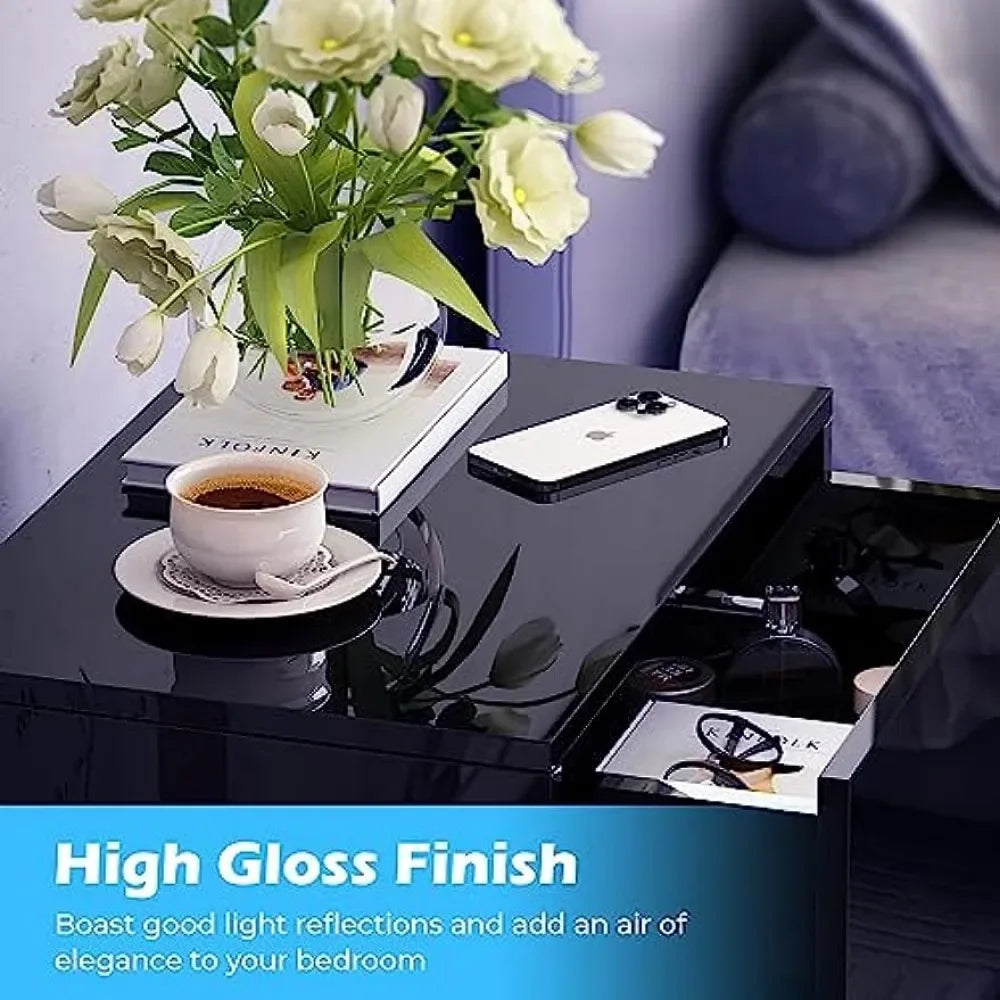 High Gloss Nightstands Set of 2