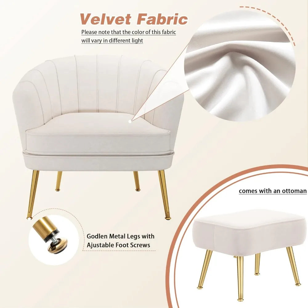 Velvet Barrel Accent Chair with Ottoman