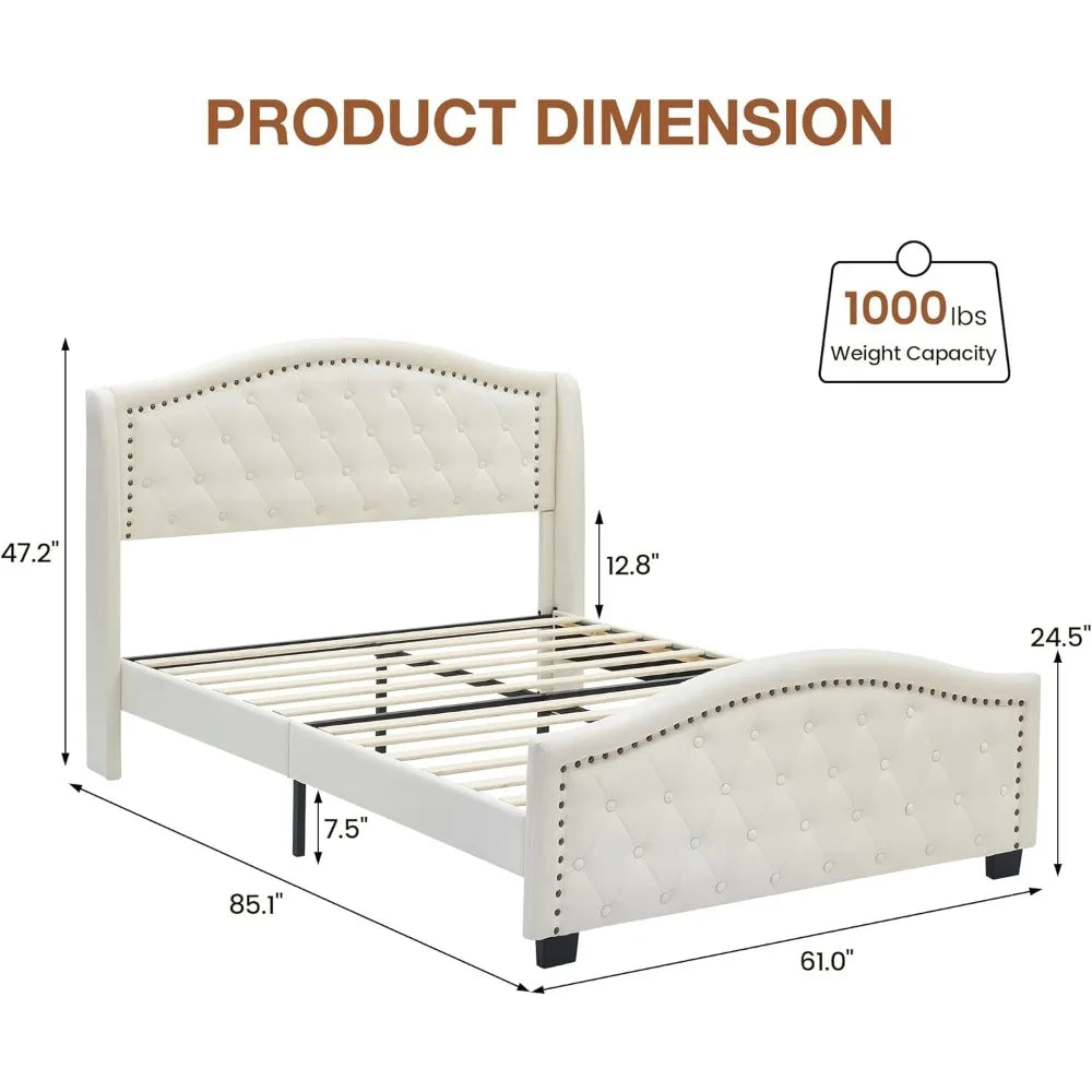Queen Size Upholstered Platform Bed Frame with Tall Headboard
