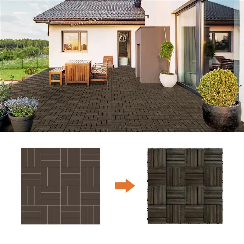 12” x 12” Interlocking Wood Flooring Tiles for Deck, Pack of 27