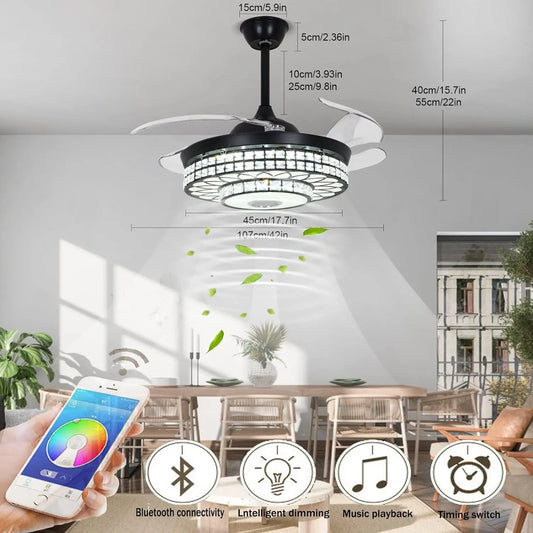 42"Bluetooth Music Speaker Chandelier Ceiling Fan Light
