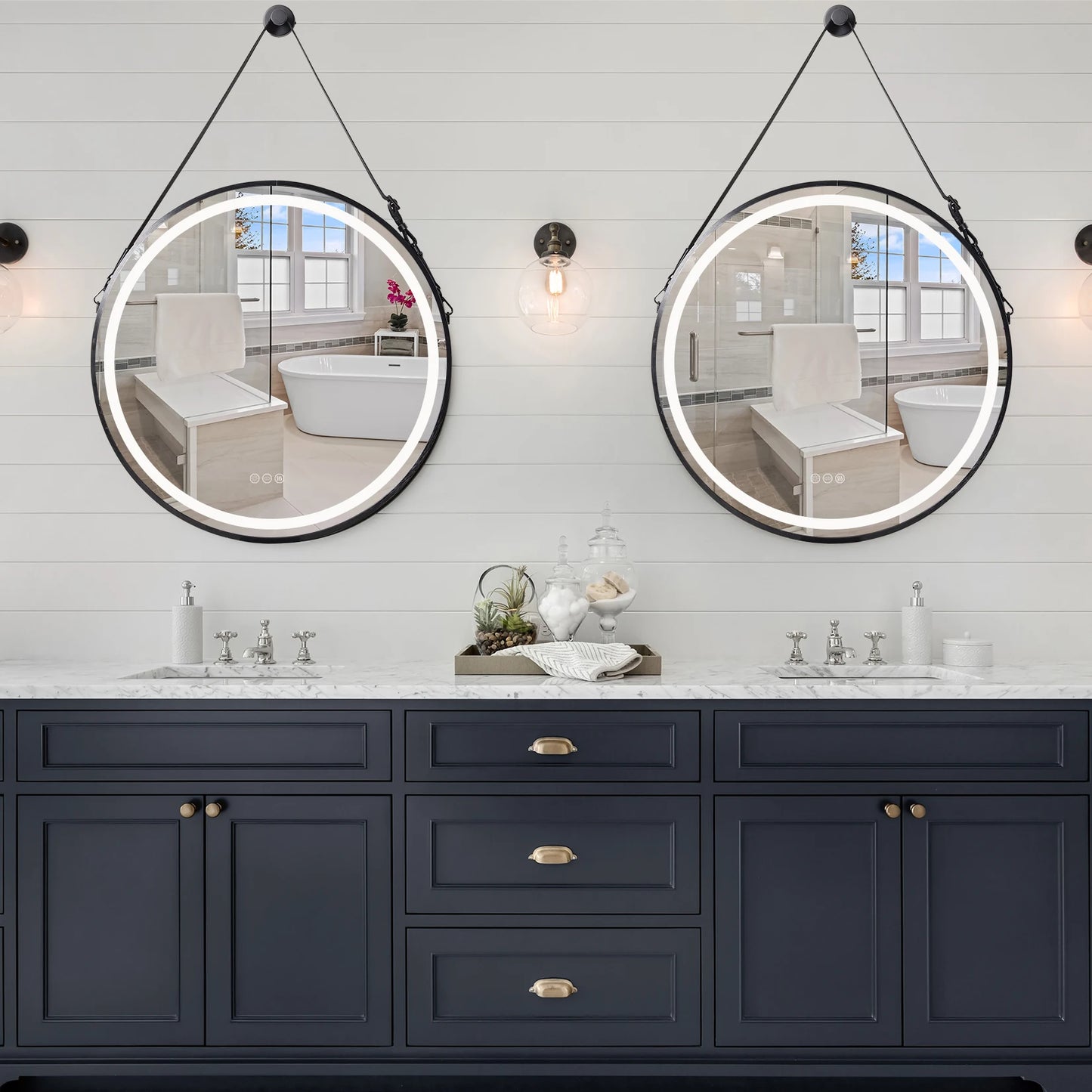 Frame Round Lighted Vanity Mirror with Anti-Fog & Dimmable Touch Switch