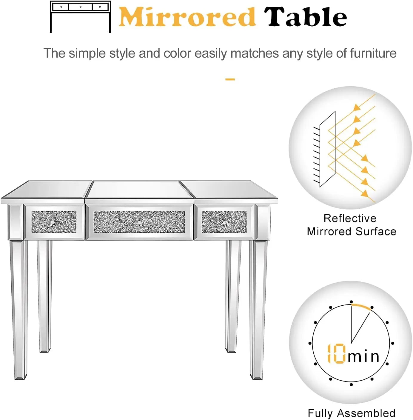 Mirrored Vanity Desk with Flip Top