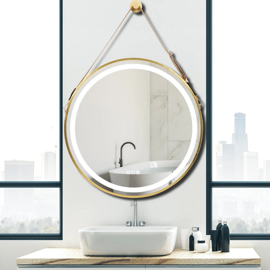 Frame Round Lighted Vanity Mirror with Anti-Fog & Dimmable Touch Switch
