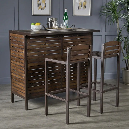 Acacia Bar Set With Rustic Metal Finish Accents