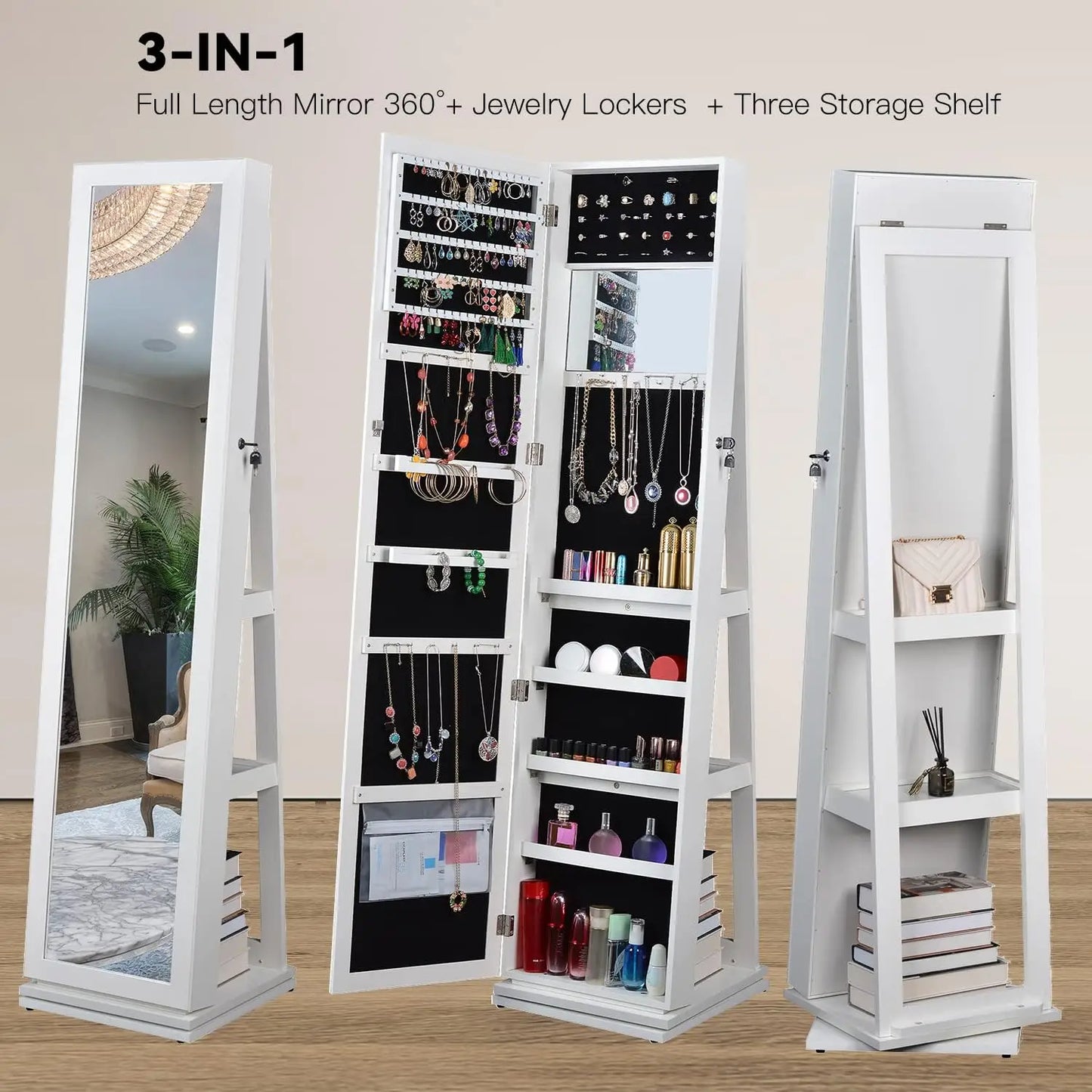 Lockable Standing Jewelry Cabinet Organizer