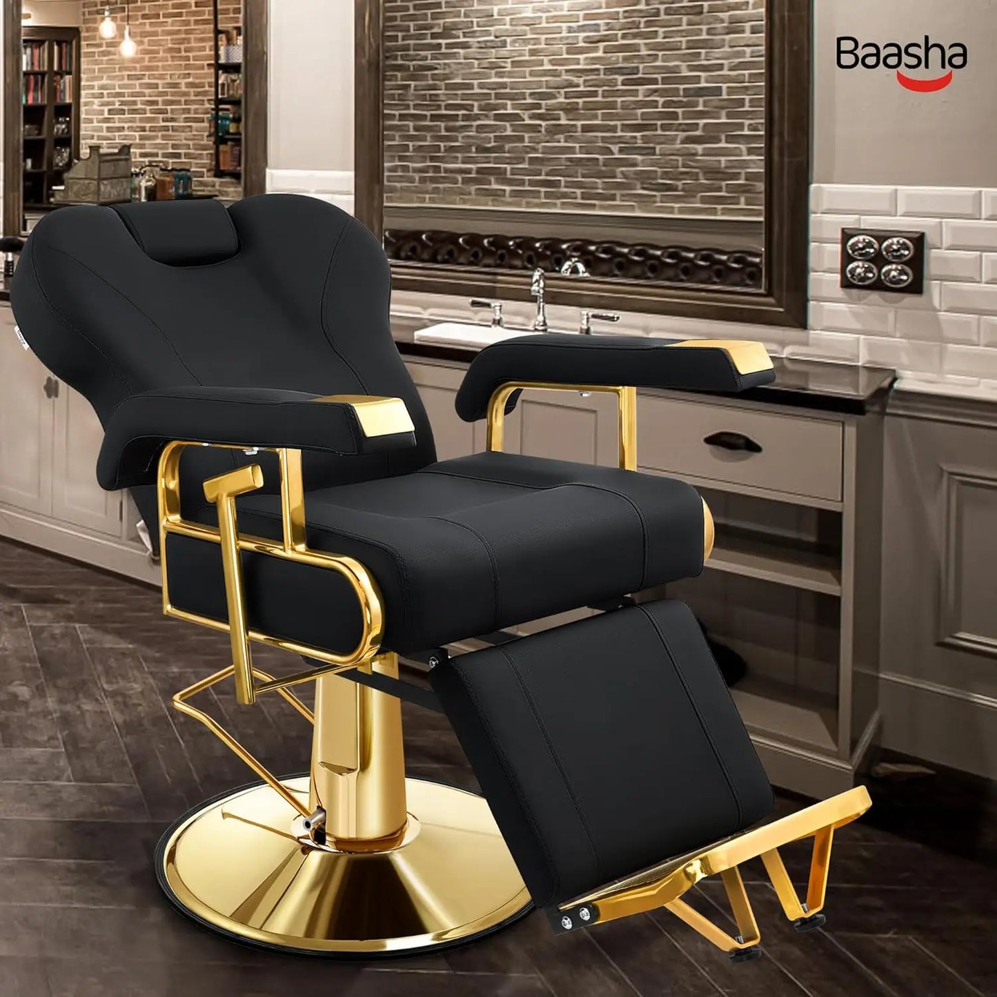Elegant Black Gold Barber Chair with Heavy Duty Steel Frame