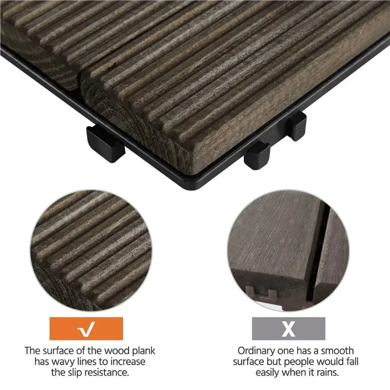 12” x 12” Interlocking Wood Flooring Tiles for Deck, Pack of 27