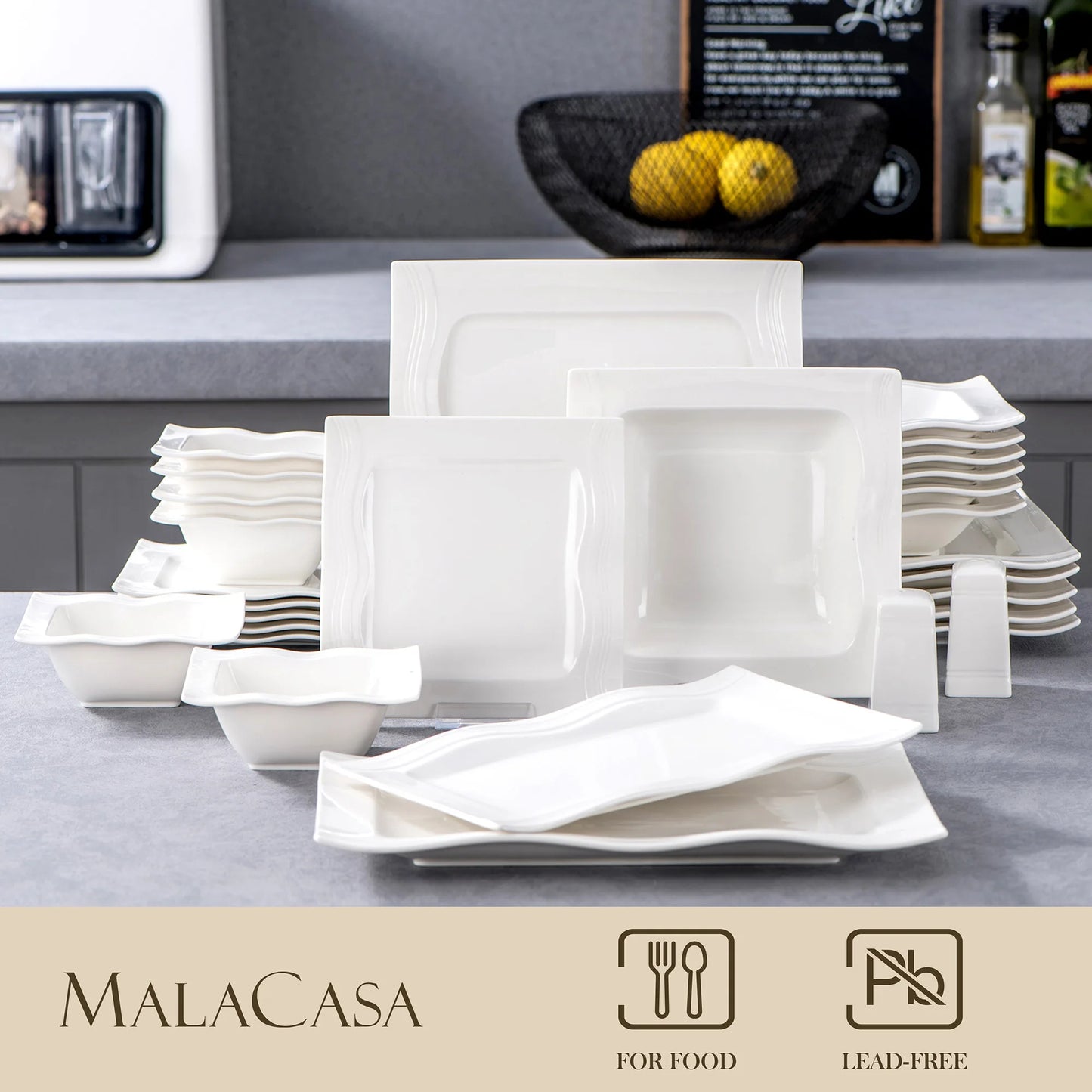 Square 28 Piece White Porcelain dinnerware Sets