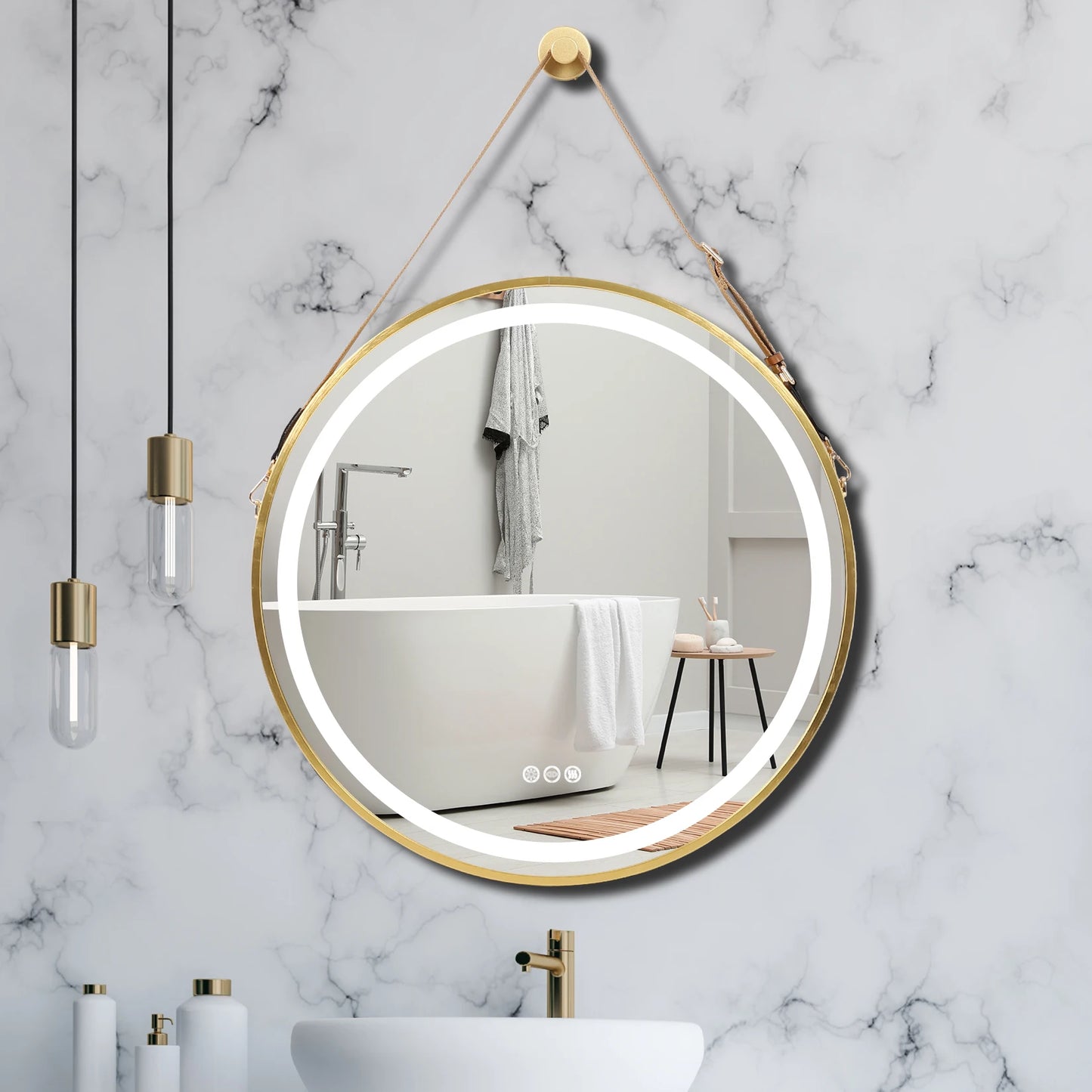 Frame Round Lighted Vanity Mirror with Anti-Fog & Dimmable Touch Switch