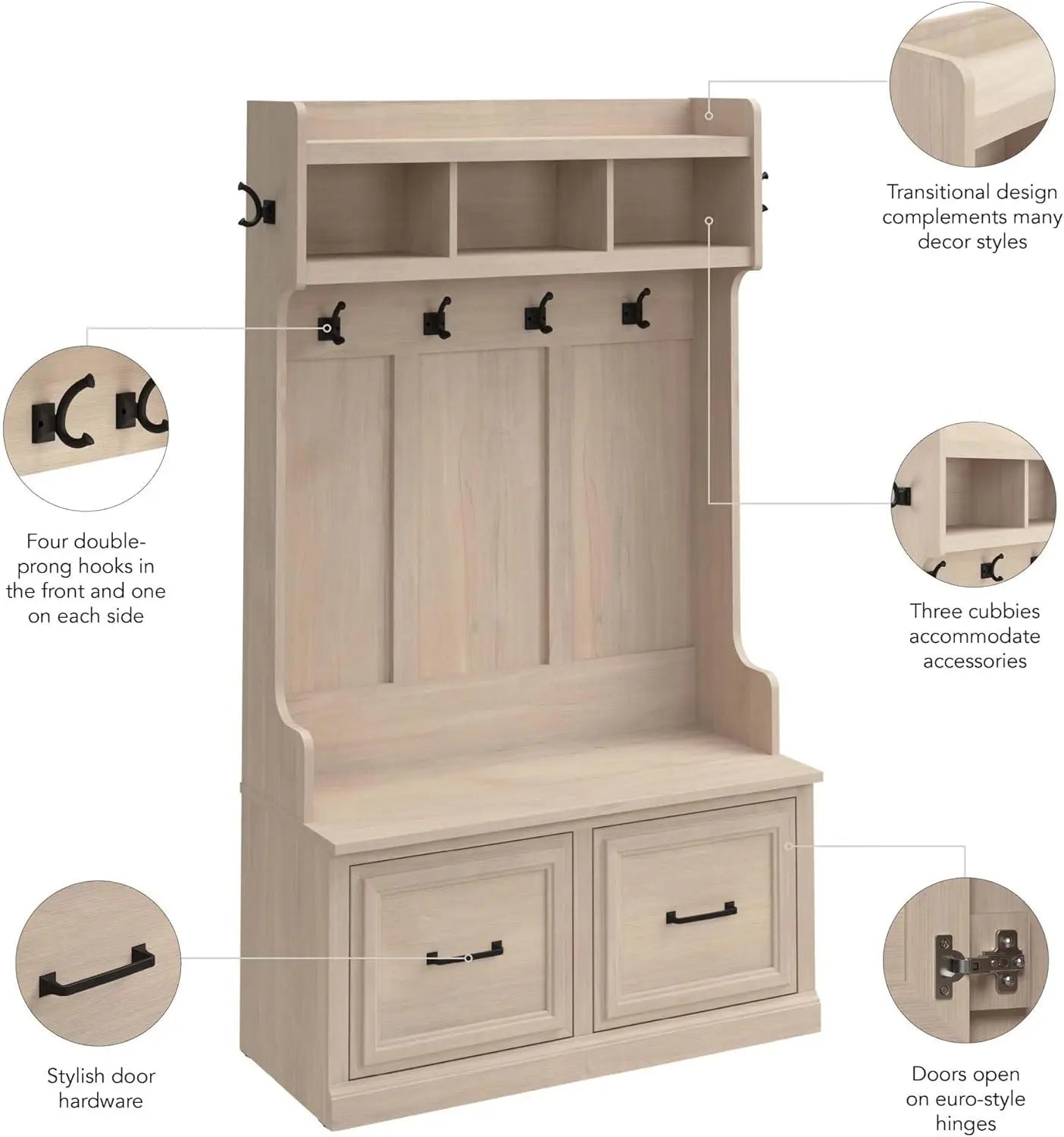 Shoe Storage Cabinet Bench with Hooks