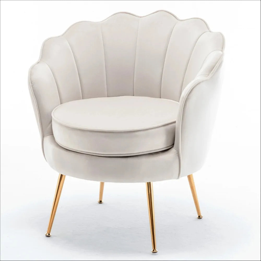 Wide Velvet Barrel Chair with Gold Metal Legs