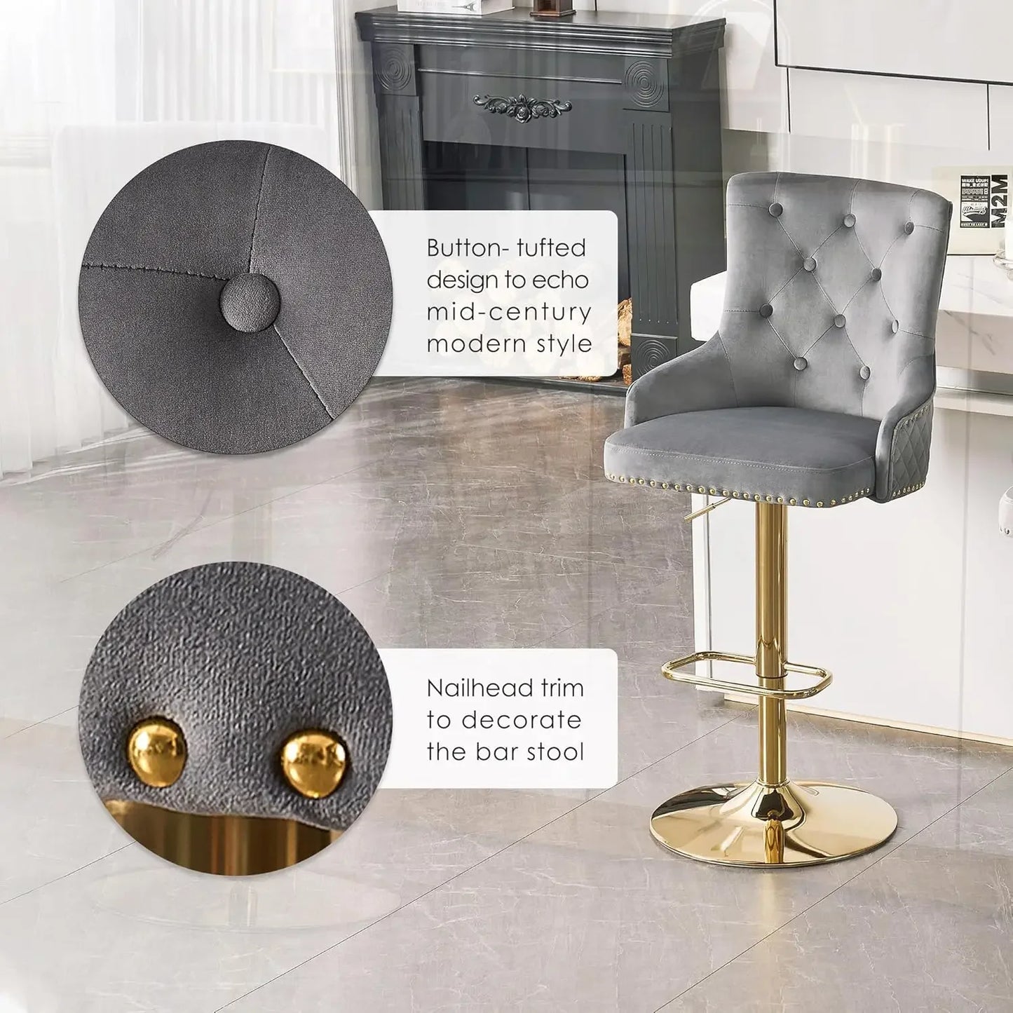 Velvet Gold Barstools (Set Of 2)