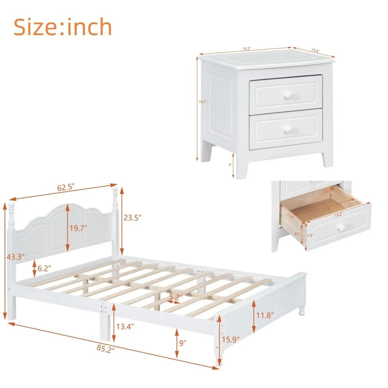White 3-Pieces Queen Size Bedroom Set