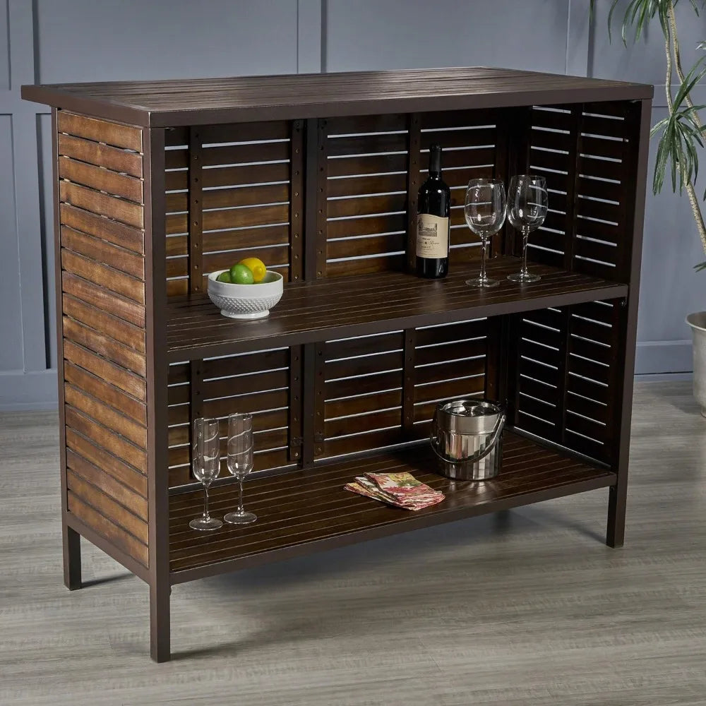 Acacia Bar Set With Rustic Metal Finish Accents