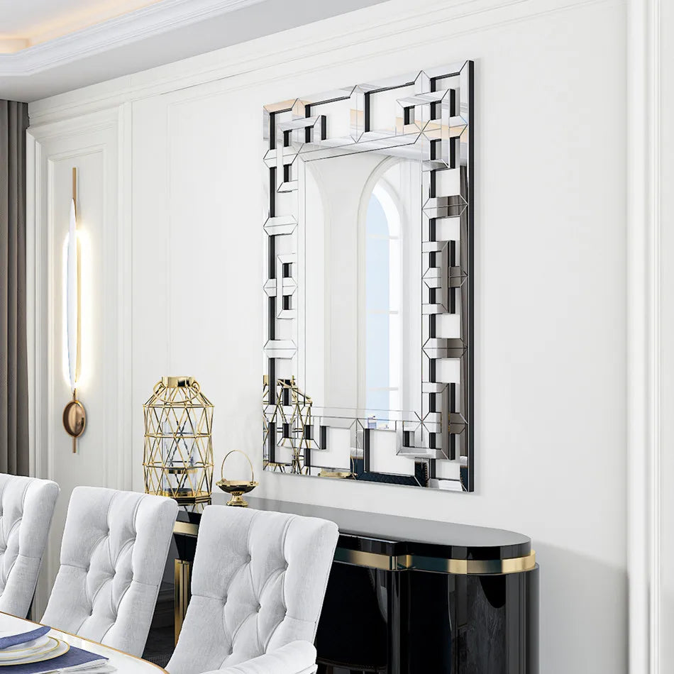 High-End Large Silver Rectangle Vanity Wall Mirror