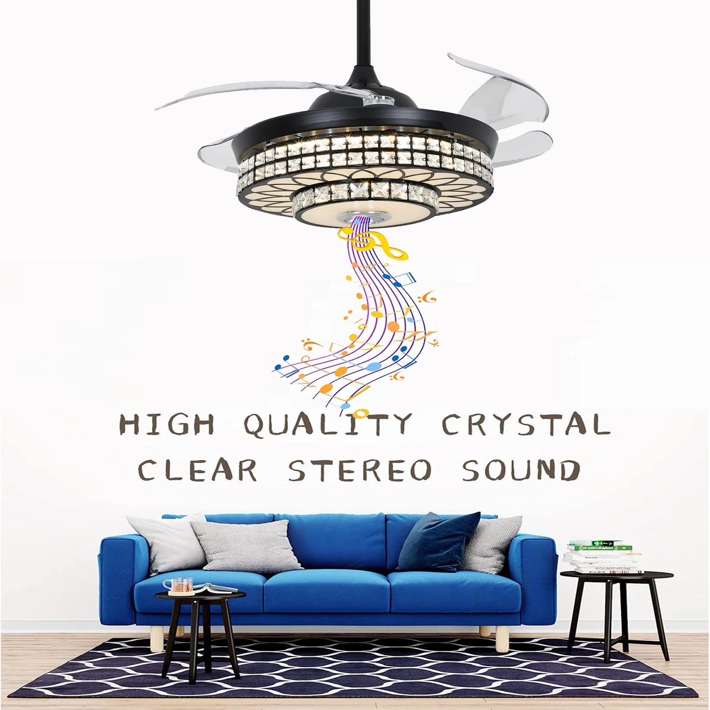 42"Bluetooth Music Speaker Chandelier Ceiling Fan Light