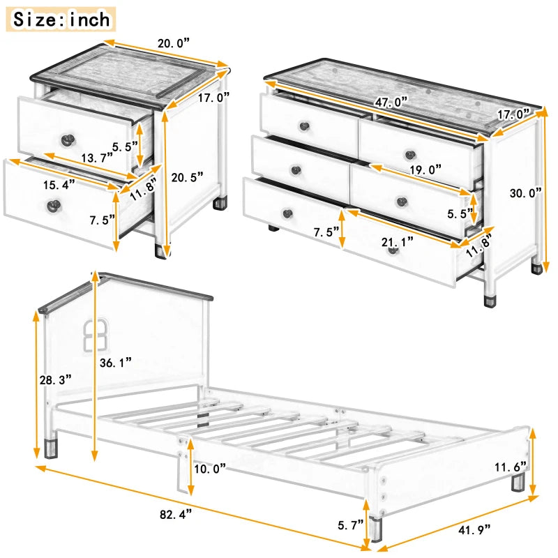 3-Pieces Twin Size Bedroom Set