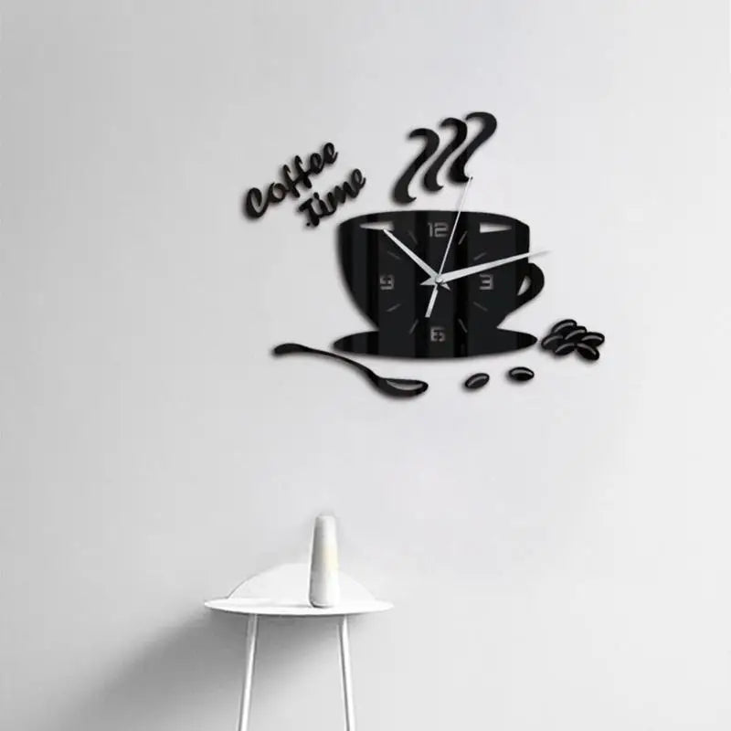 3D Mirror Coffee Cup Shaped Wall Clocks Modern Design Creative Wall Clock Sticker For DIY Kitchen Living Room Home Decorations