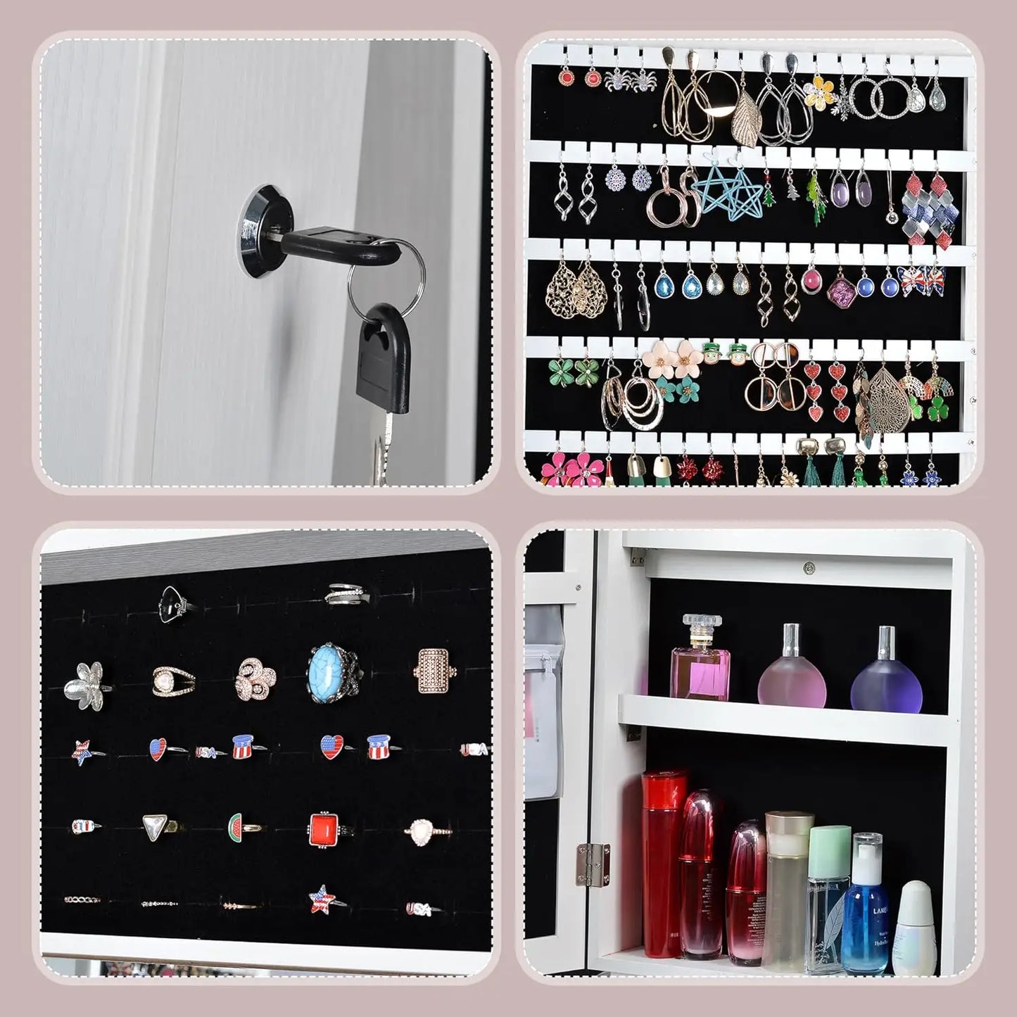 Lockable Standing Jewelry Cabinet Organizer