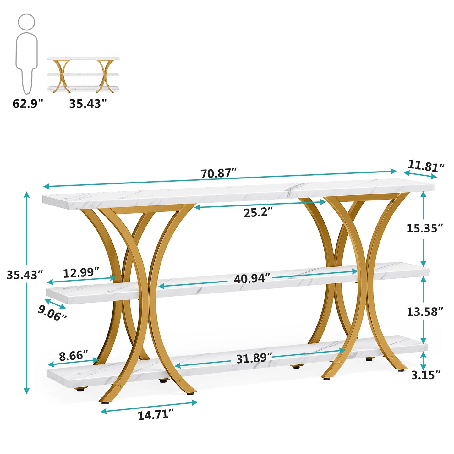 70.8 Inch Gold Entry Table