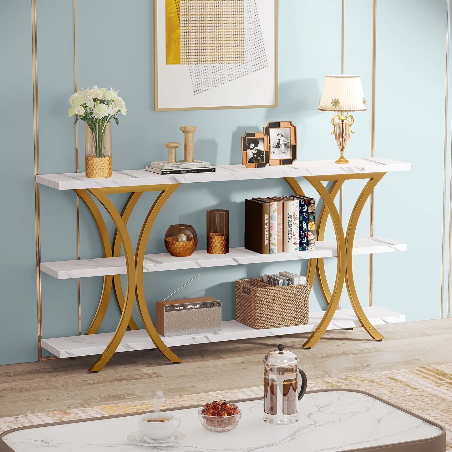 70.8 Inch Gold Entry Table