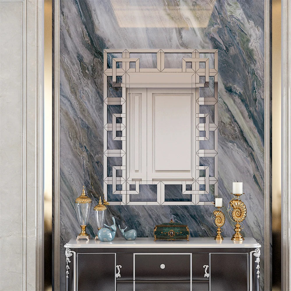 High-End Large Silver Rectangle Vanity Wall Mirror