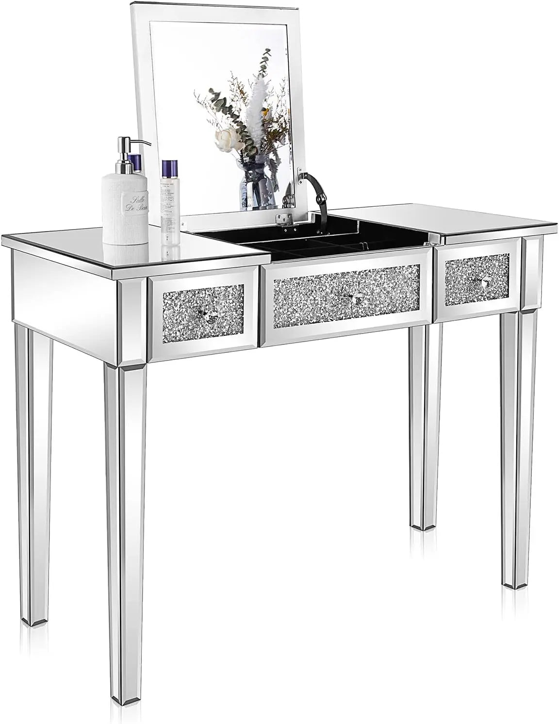 Mirrored Vanity Desk with Flip Top