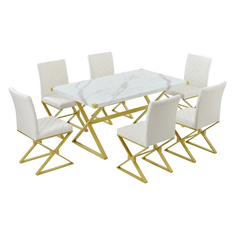 White 7-Piece Modern Dining Table Set
