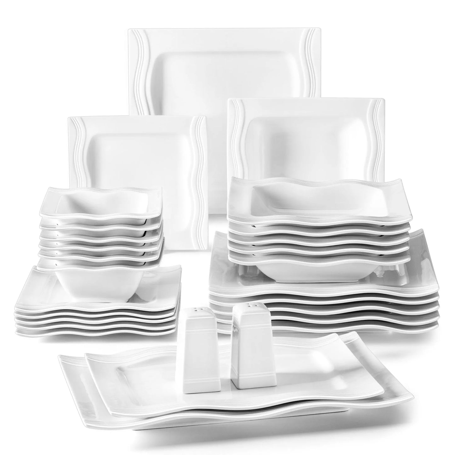Square 28 Piece White Porcelain dinnerware Sets