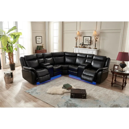 Faux Leather Reclining Sectional W/LED strip